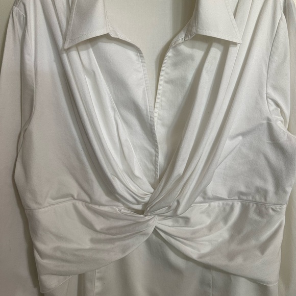 Jones New York Signature Cotton Stretch White Twist Knot 3/4 Sleeve Top, Size L - Picture 2 of 6